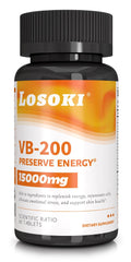 Losoki VB-200 bottle front highlighting energy support with high-potency B vitamins.