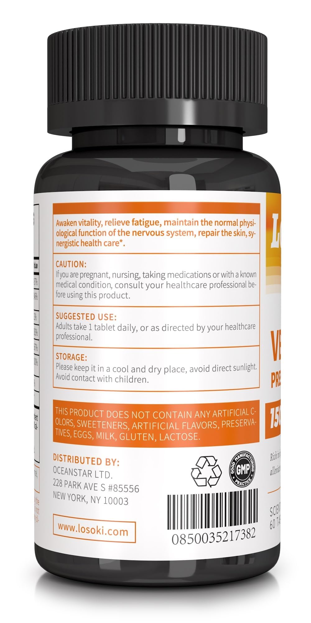 Losoki VB-200 tablets close-up emphasizing the B-complex nutrients for daily wellness.