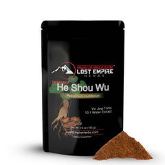 Lost Empire Herbs He Shou Wu bottle shows 10:1 extract for daily vitality.