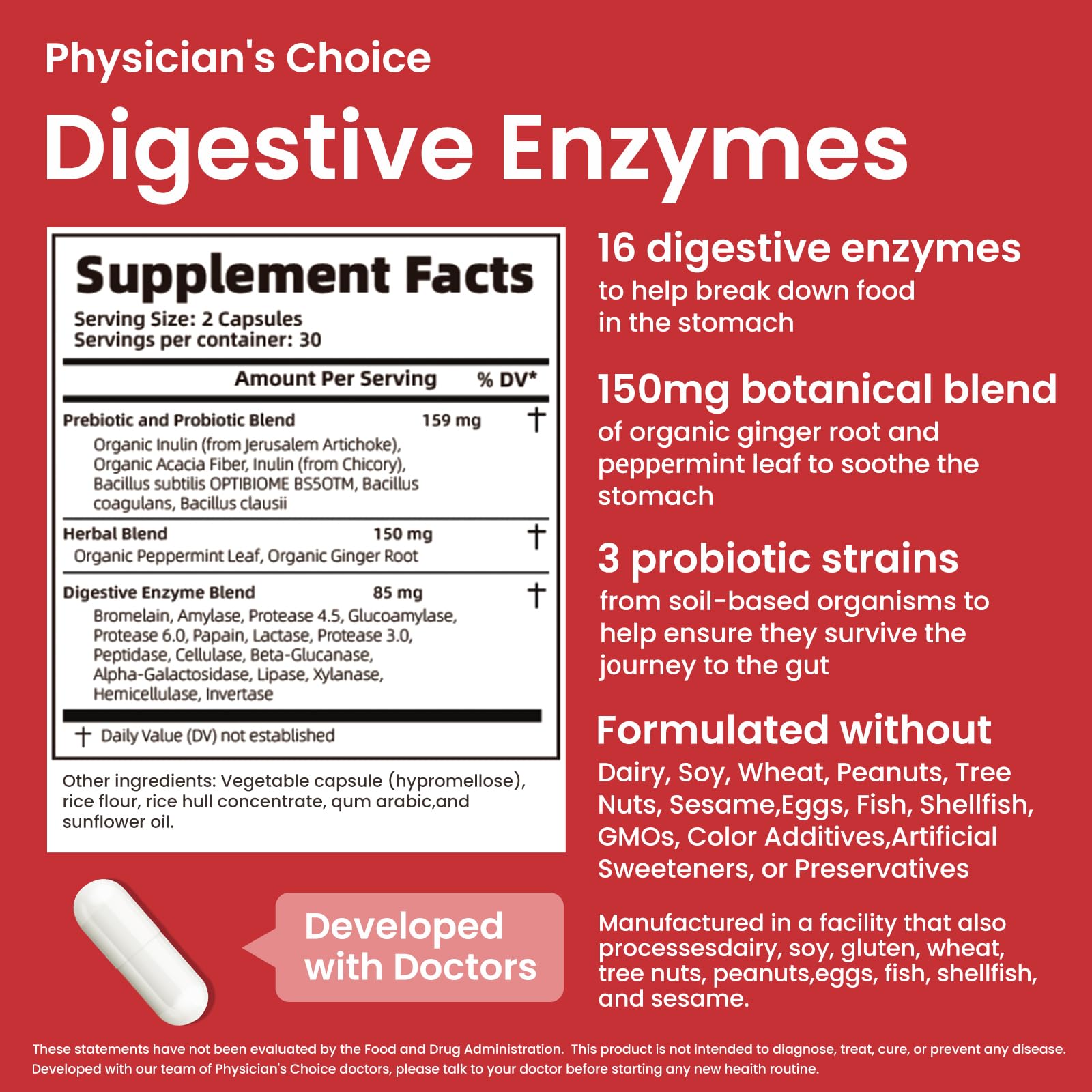 Louds ay label graphic emphasizes dual action enzymes and probiotics for gut comfort.