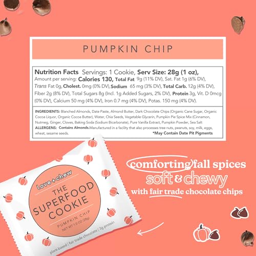 Love + Chew cookie close-up shows soft texture and pumpkin chocolate flavor.