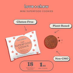 Love + Chew ingredients scene featuring almond, chia, and almond butter for protein.