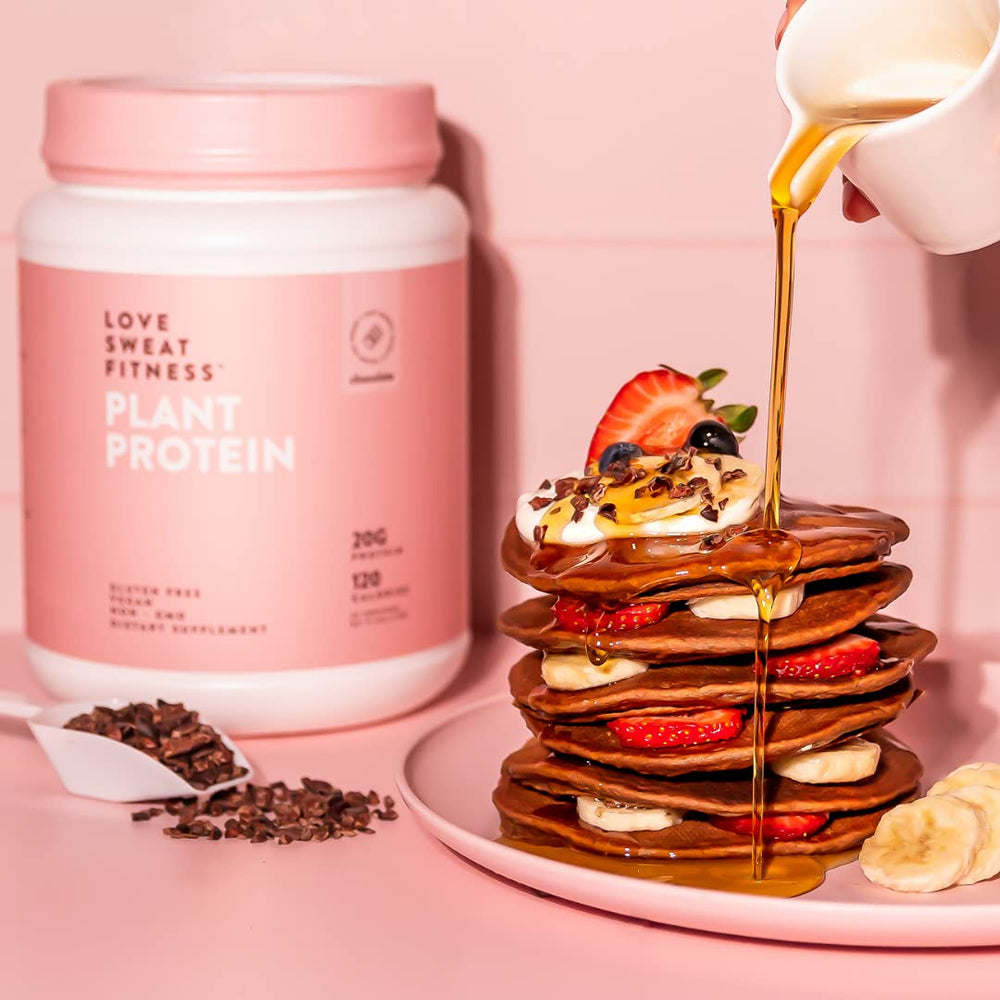 Love Sweat Fitness chocolate protein powder blender shot reveals rich texture