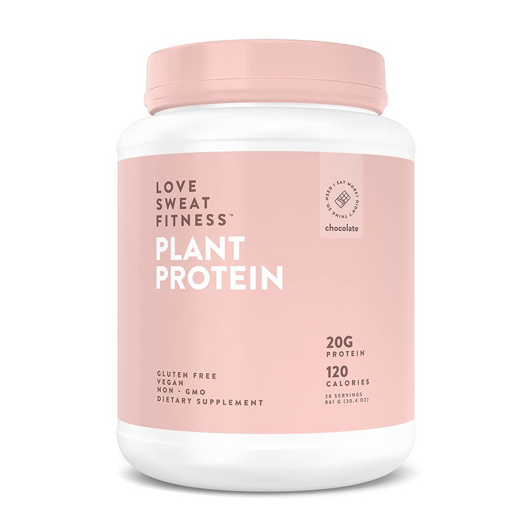 Love Sweat Fitness chocolate protein powder bottle pour shows creamy texture for a post-workout shake