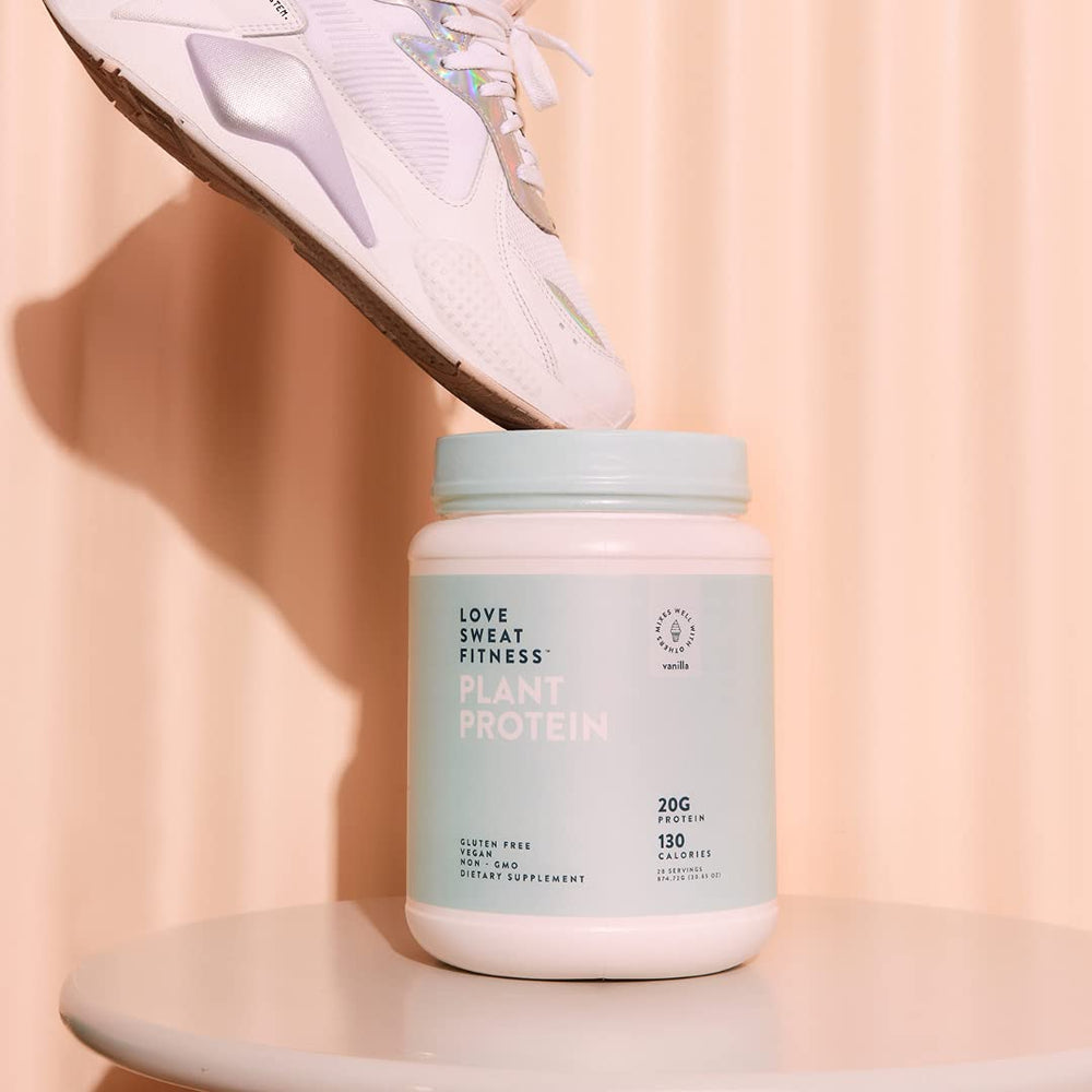 Love Sweat Fitness vanilla protein carries gluten-free badge
