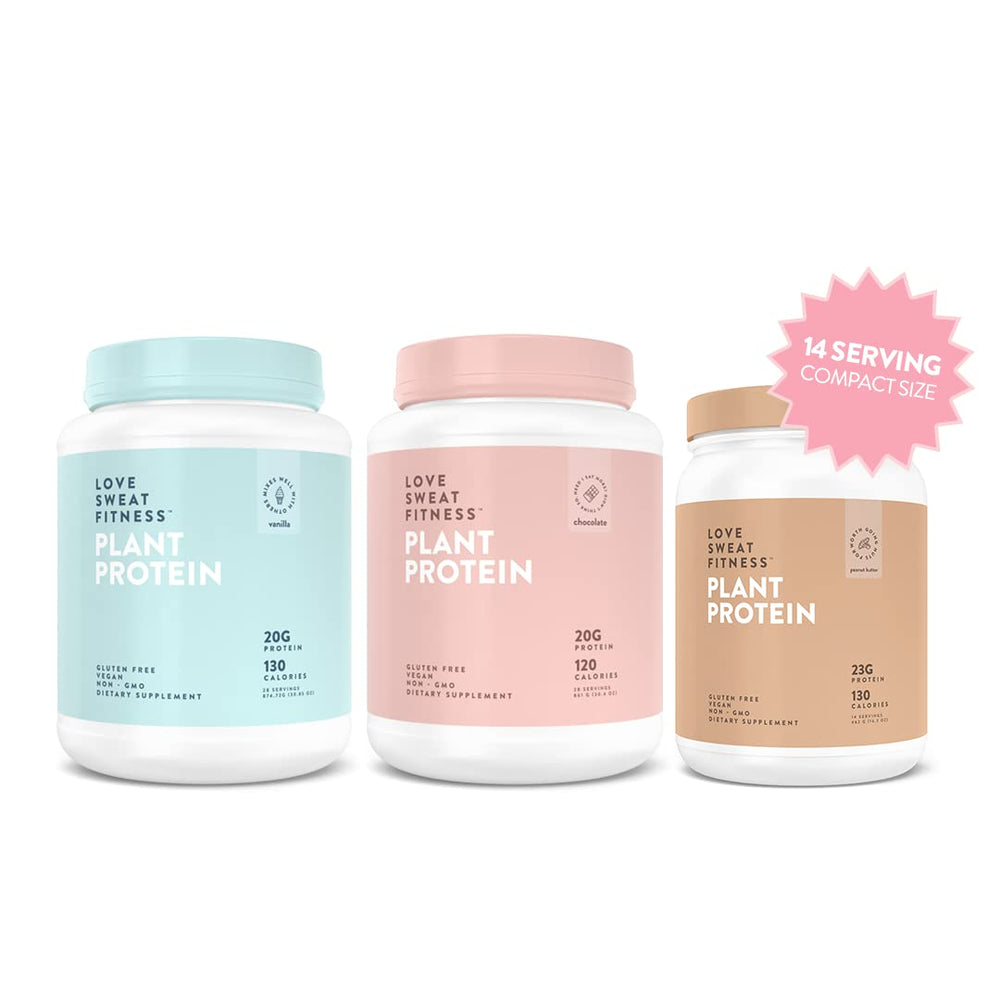 Love Sweat Fitness non-GMO badge signals natural protein with no artificial ingredients.