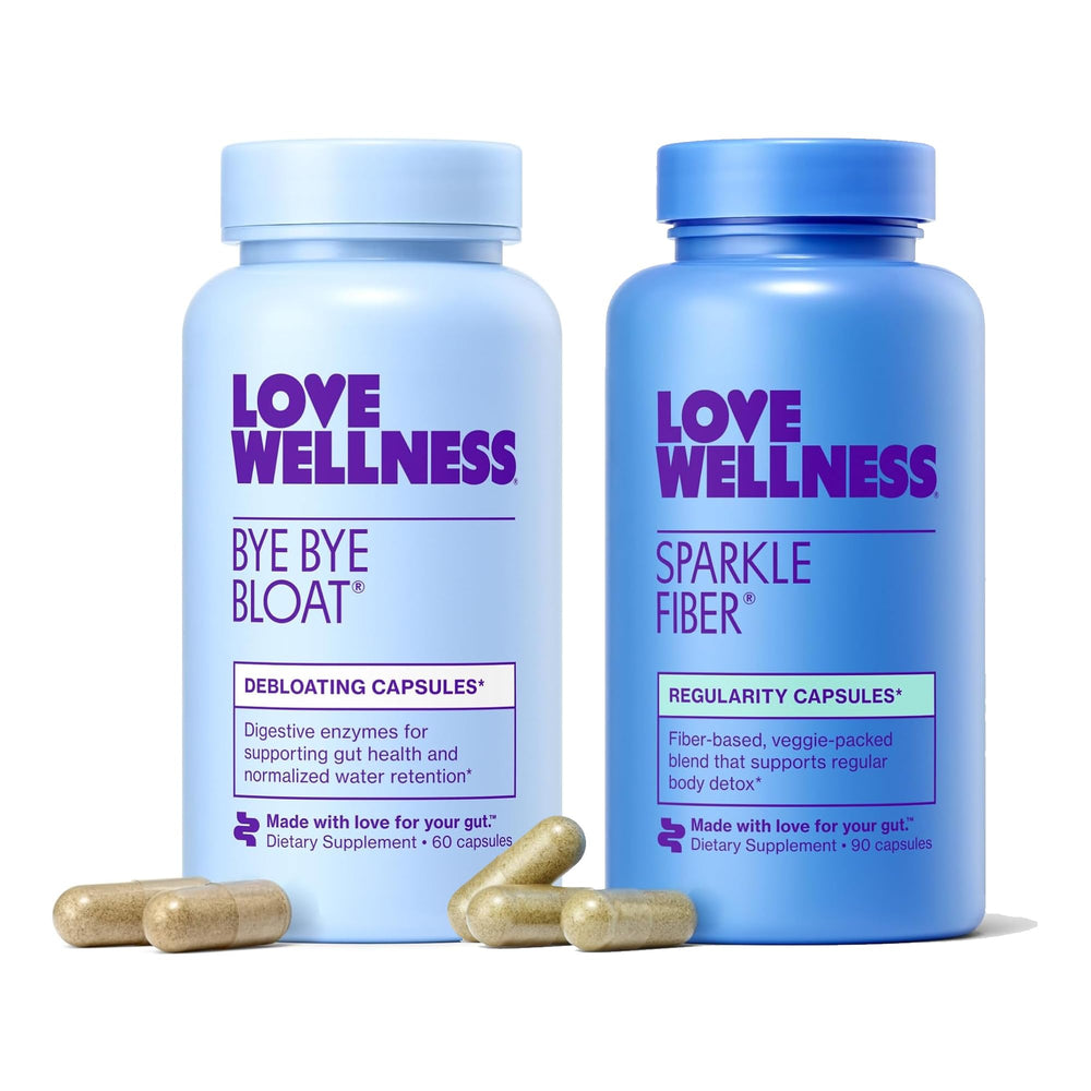 Love Wellness Bye Bye Bloat bottle shown for post-meal relief and digestive comfort.