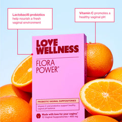 Love Wellness Flora Power close-up showing the smooth suppository surface