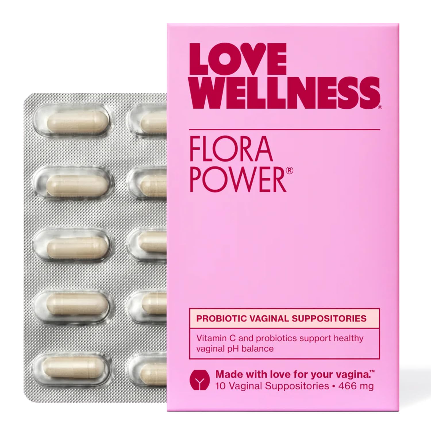 Love Wellness Flora Power pack with 10 vaginal probiotic suppositories for pH balance