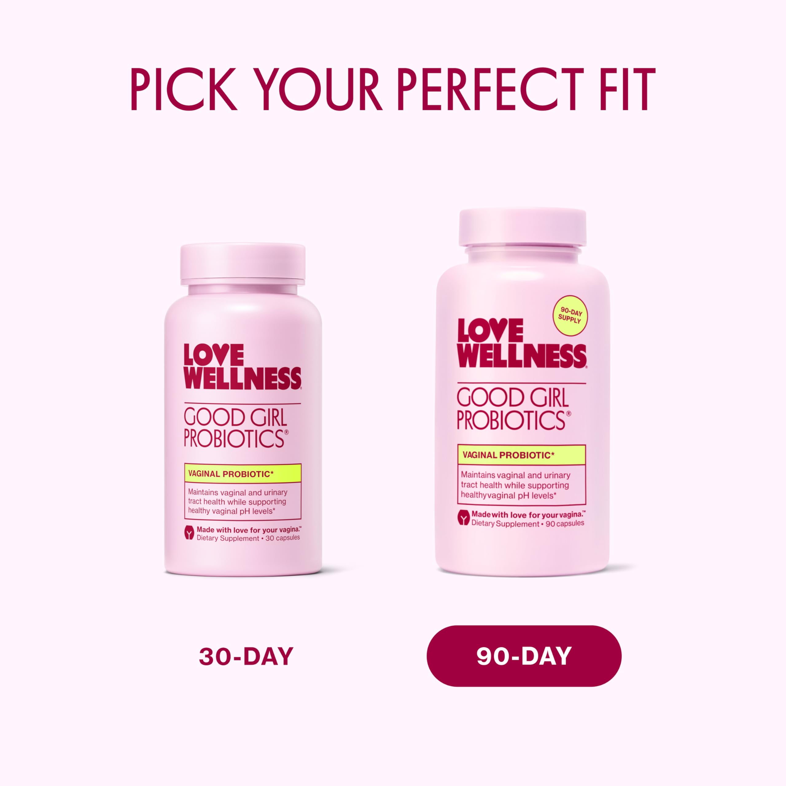 Love Wellness Good Girl Probiotics 30-day supply visual for consistent use
