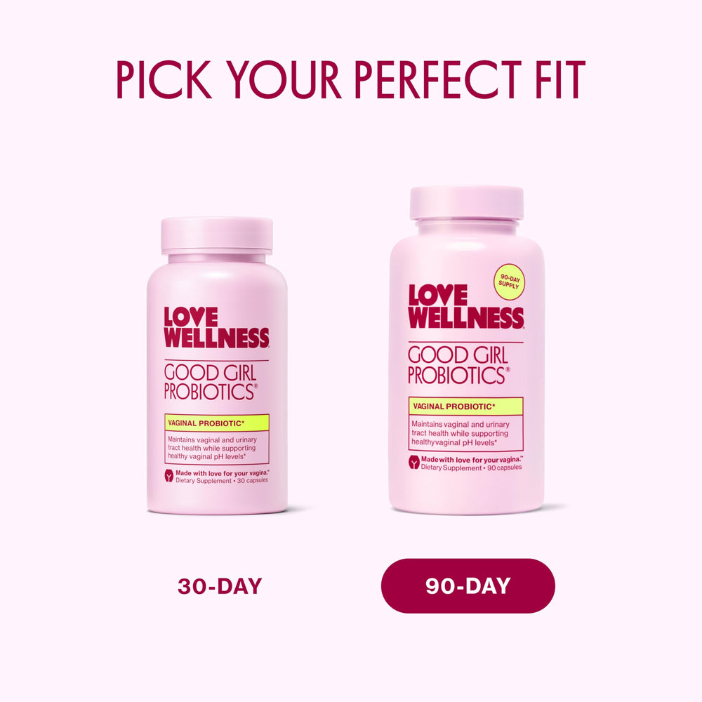 Love Wellness Good Girl Probiotics 30-day supply visual for consistent use