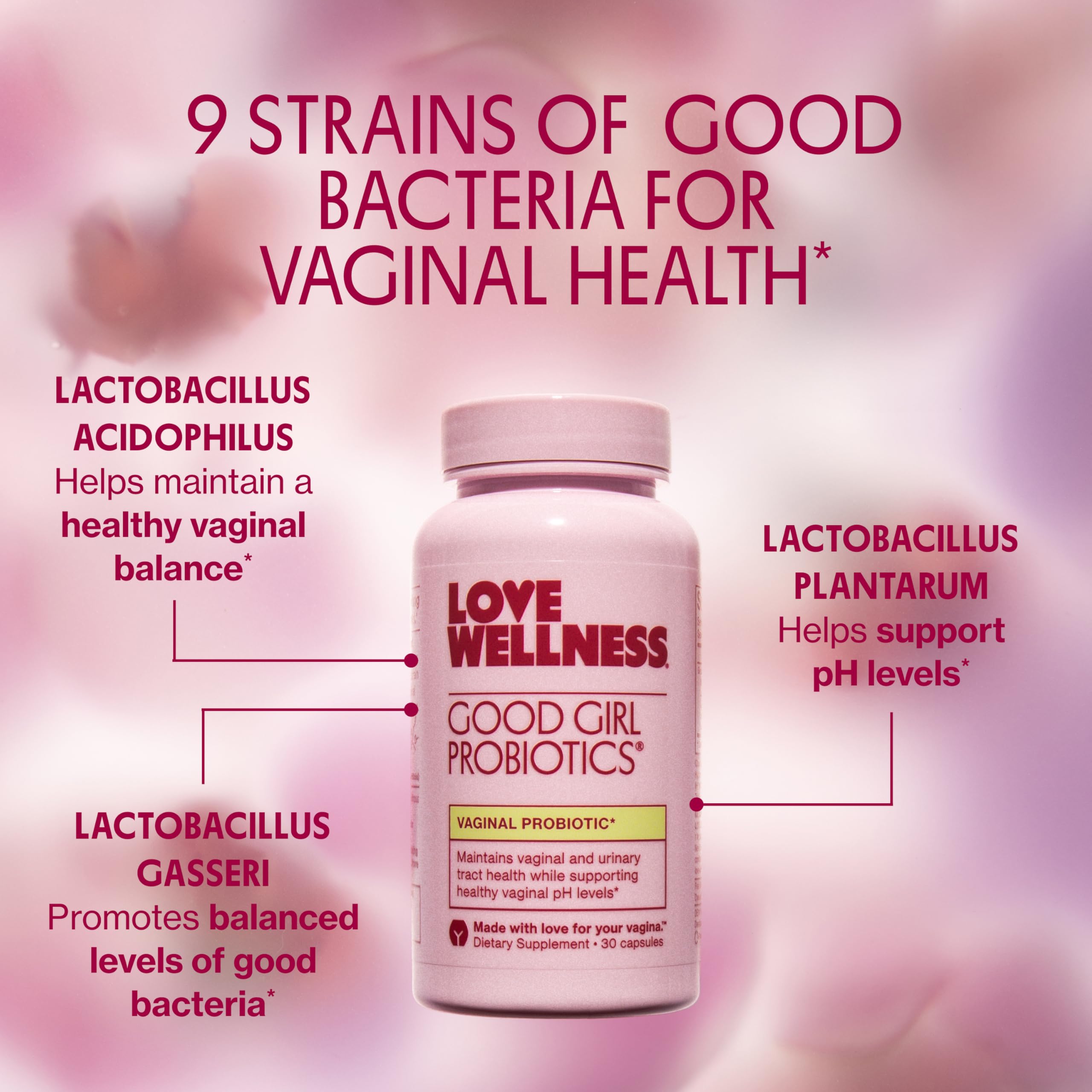 Love Wellness Good Girl Probiotics capsule closeup for easy daily use