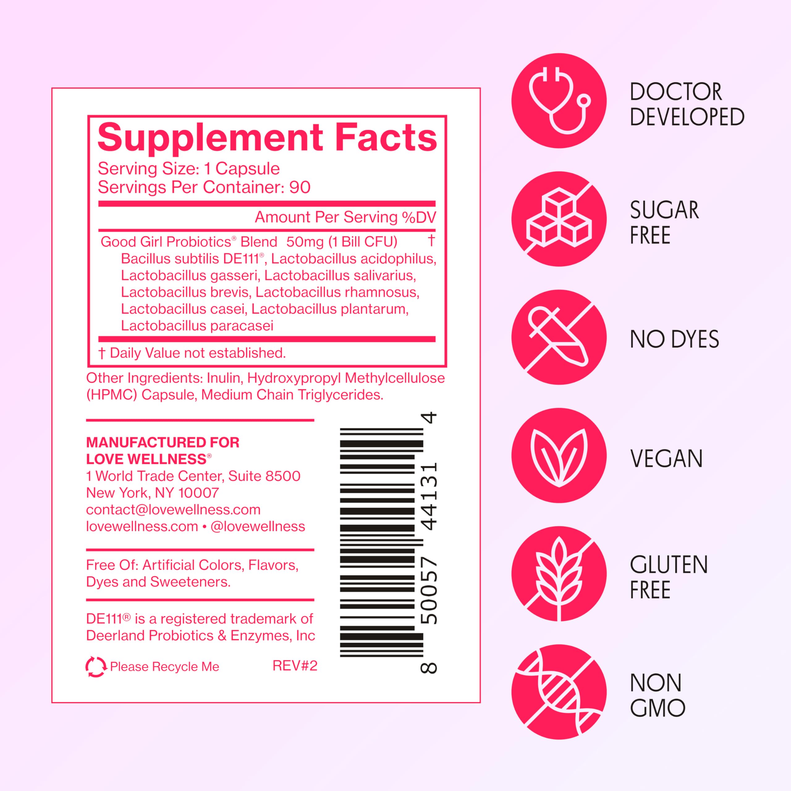 Love Wellness Good Girl Probiotics with glass of water, supporting a simple daily routine.