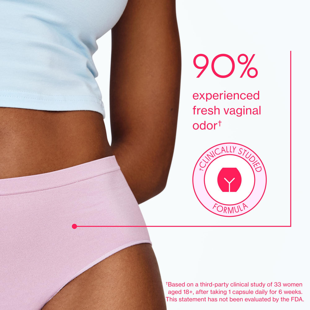 Love Wellness Good Girl Probiotics serving size label, showing 1 capsule per day.