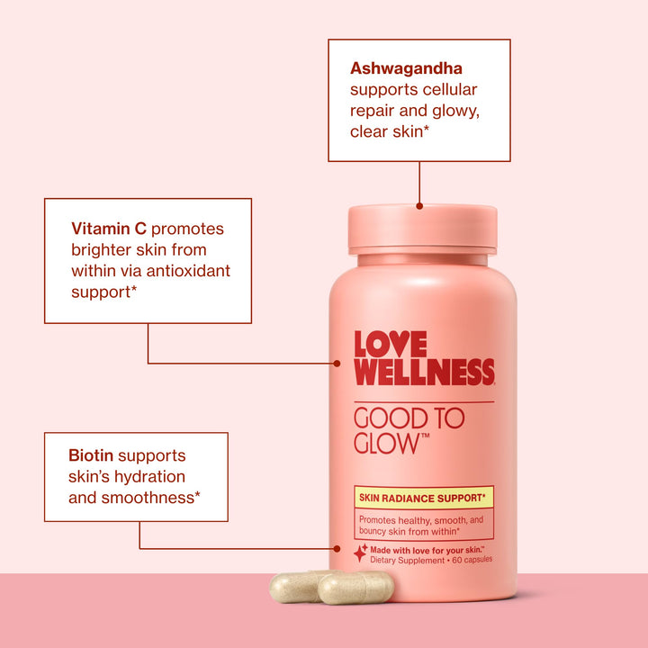 Love Wellness Good to Glow label details emphasize clean fragrance free ingredients for sensitive skin