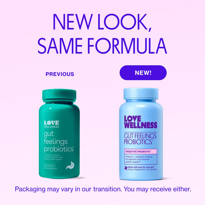 Love Wellness Gut Feelings Probiotic capsules for digestion and gas relief