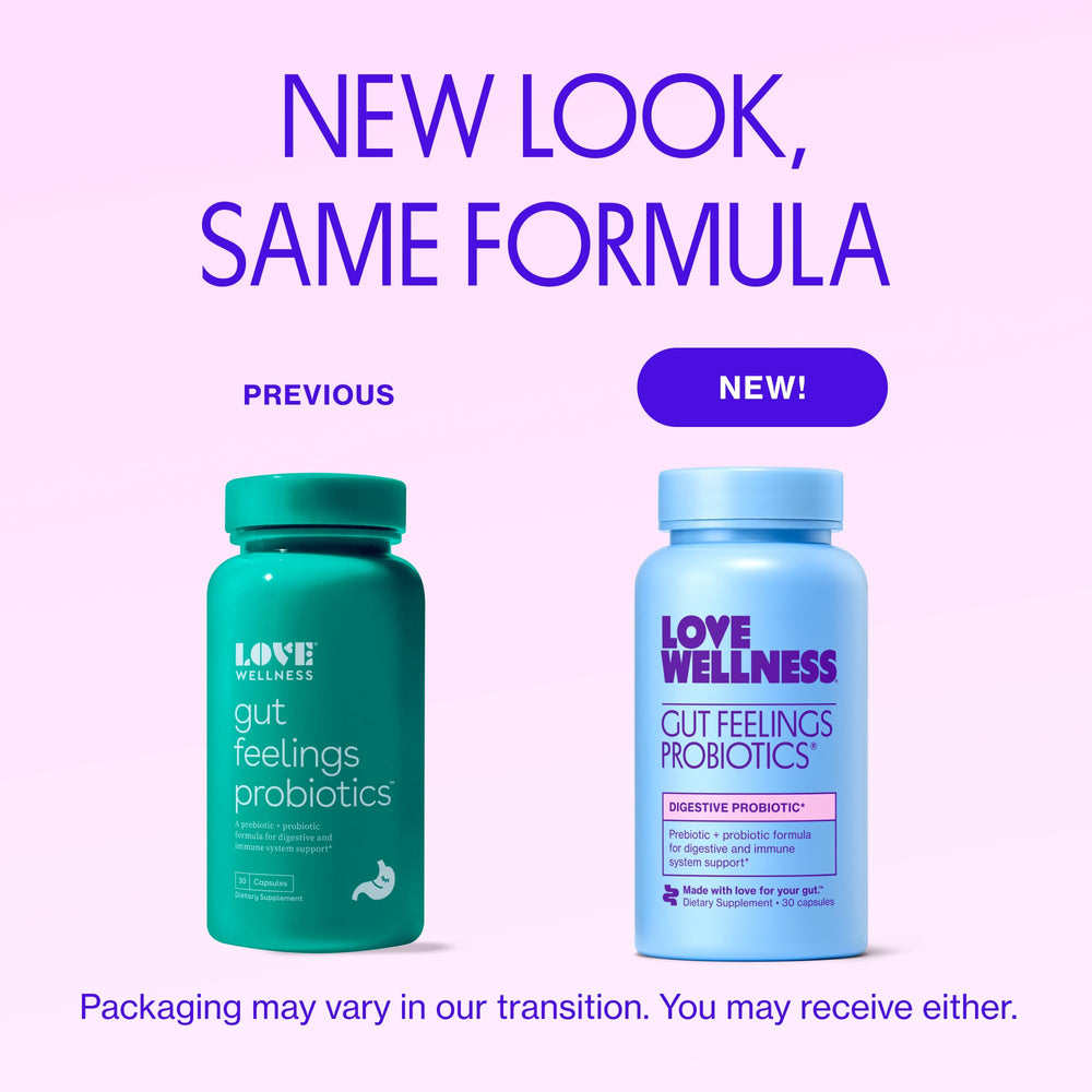 Love Wellness Gut Feelings Probiotic capsules for digestion and gas relief
