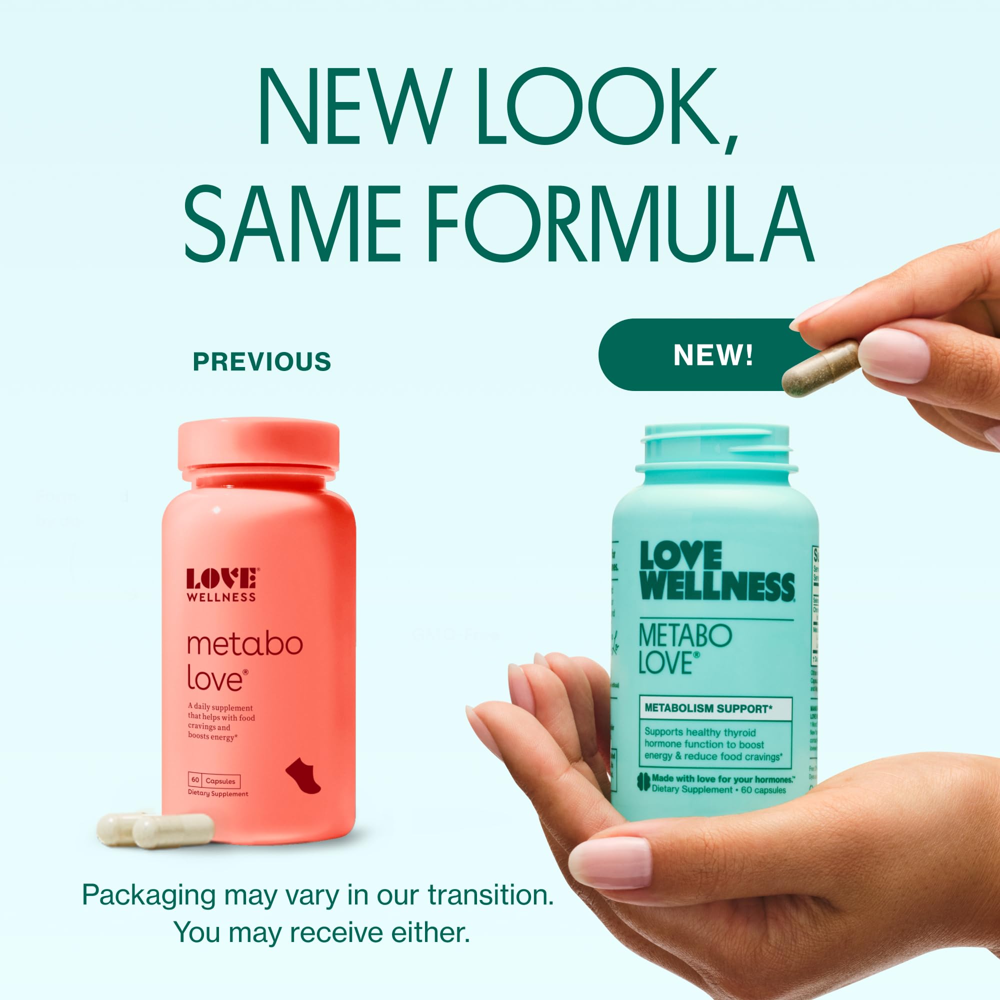 Close-up of Metabolove capsules hints at cravings control and energy.
