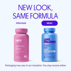 Love Wellness Sparkle Fiber capsules closeup for convenient daily use
