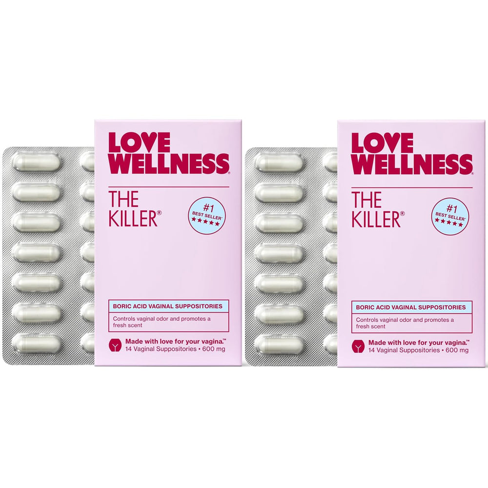 Love Wellness The Killer boric acid suppositories pack for pH support.