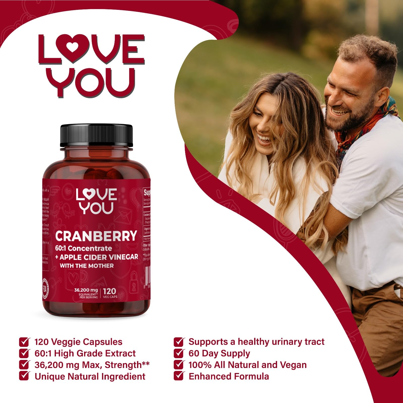 Love You organic apple cider vinegar powder bottle emphasizing gut balance.