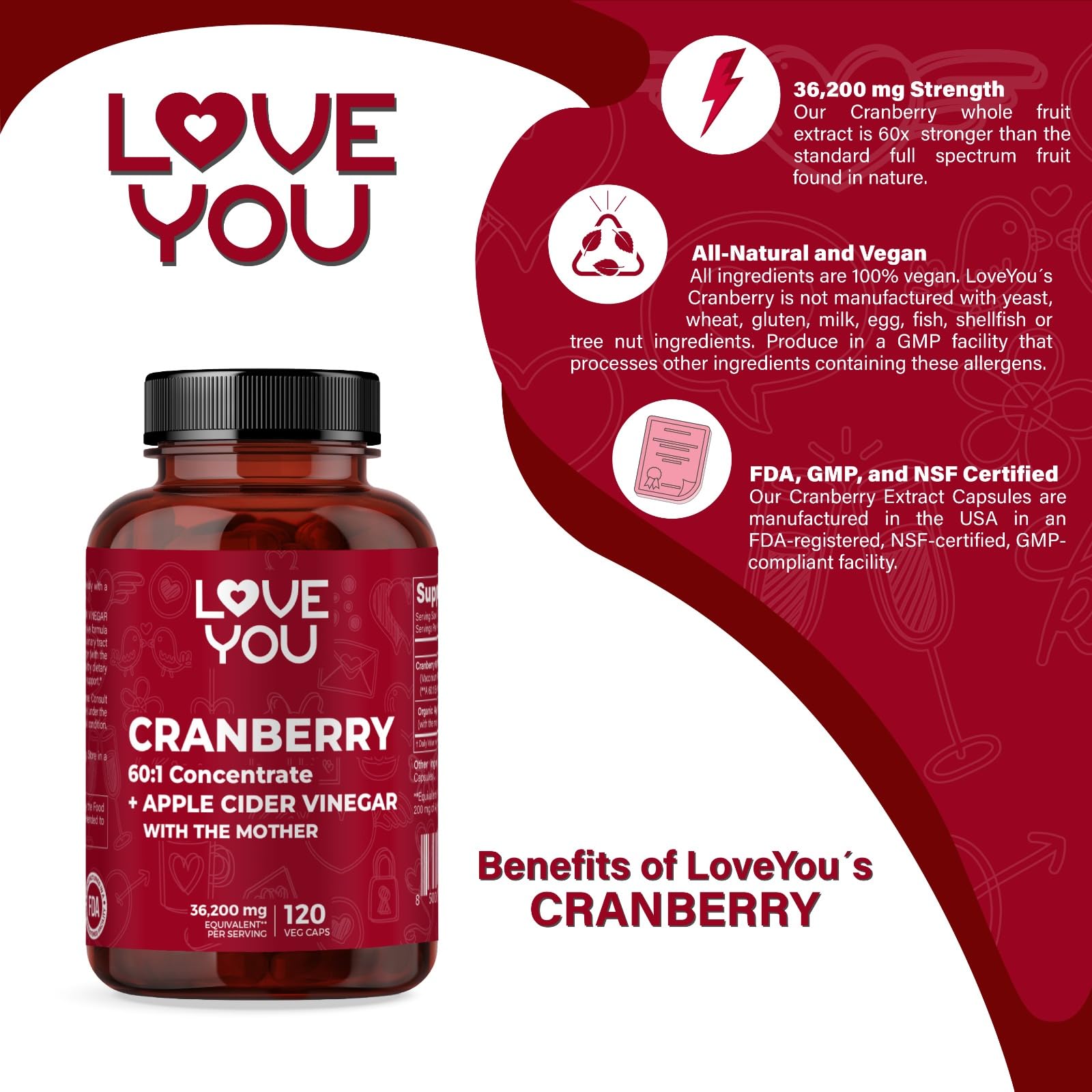 Love You urinary tract support capsules on clean label background.
