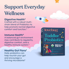 Lovebug 15B CFU probiotic powder supports daily gut comfort for toddlers