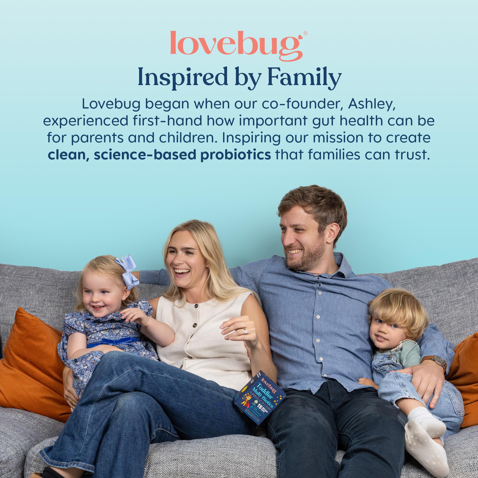 LOVEBUG 30-count bottle displayed for family use