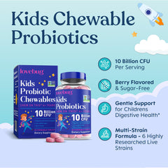 LOVEBUG Kids chewable berry flavor on a table for easy daily use