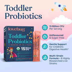 Lovebug probiotic powder dissolves instantly in beverages for picky eaters