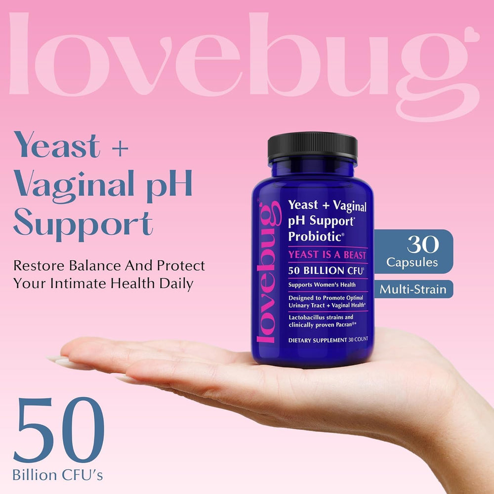 Close-up of Lovebug capsules ready for daily feminine care routine