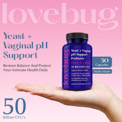 Close-up of Lovebug capsules ready for daily feminine care routine