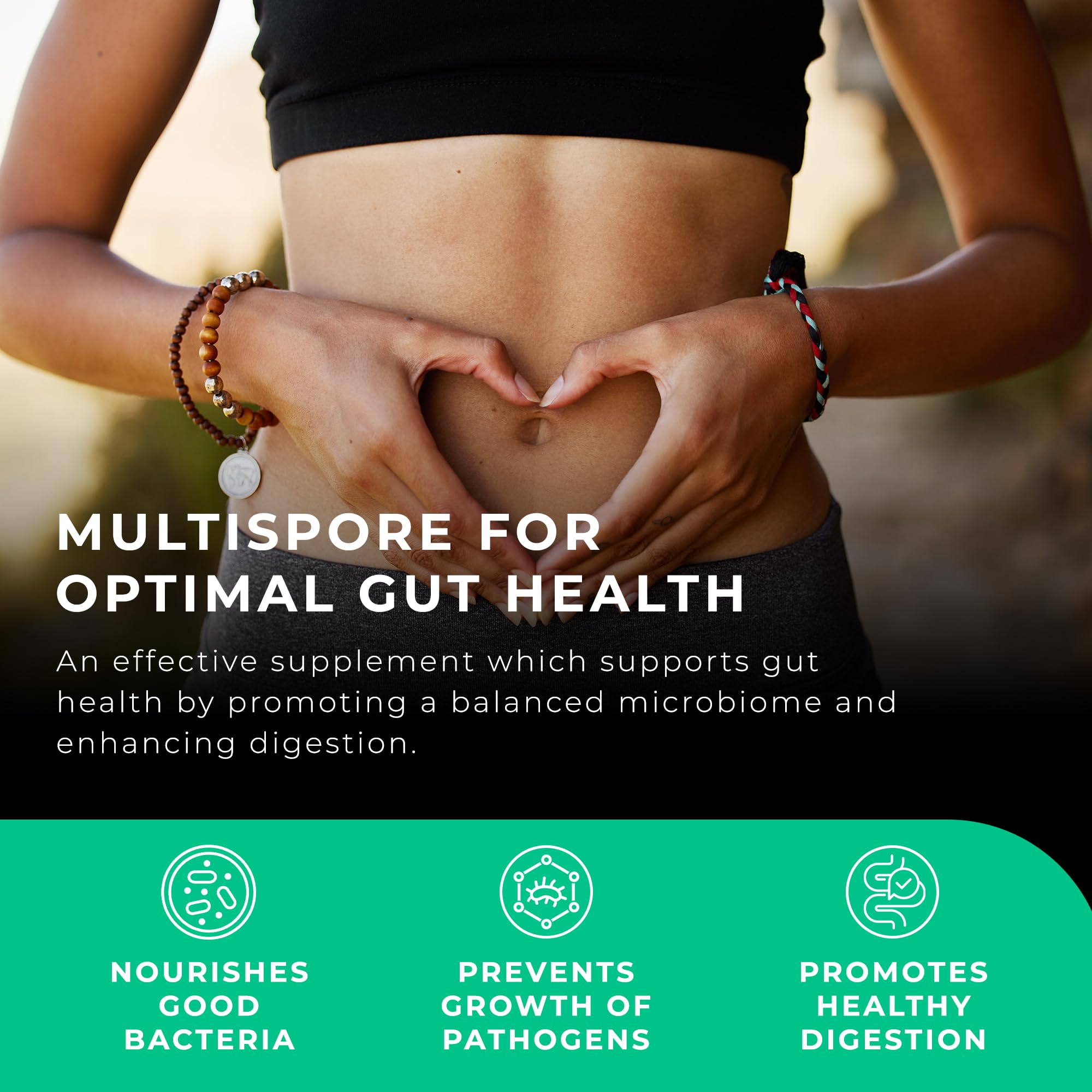 Love Life Multispore Plus bottle label, UK-made quality assurance.