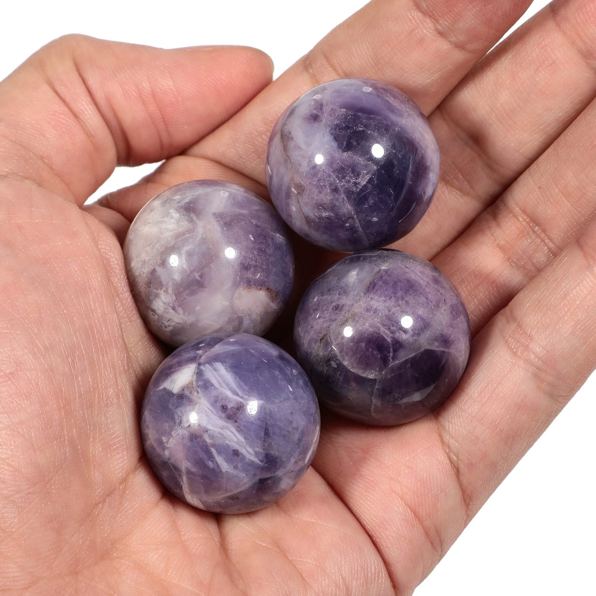 Loveliome amethyst ball 25mm, side view, ideal for calming meditation.