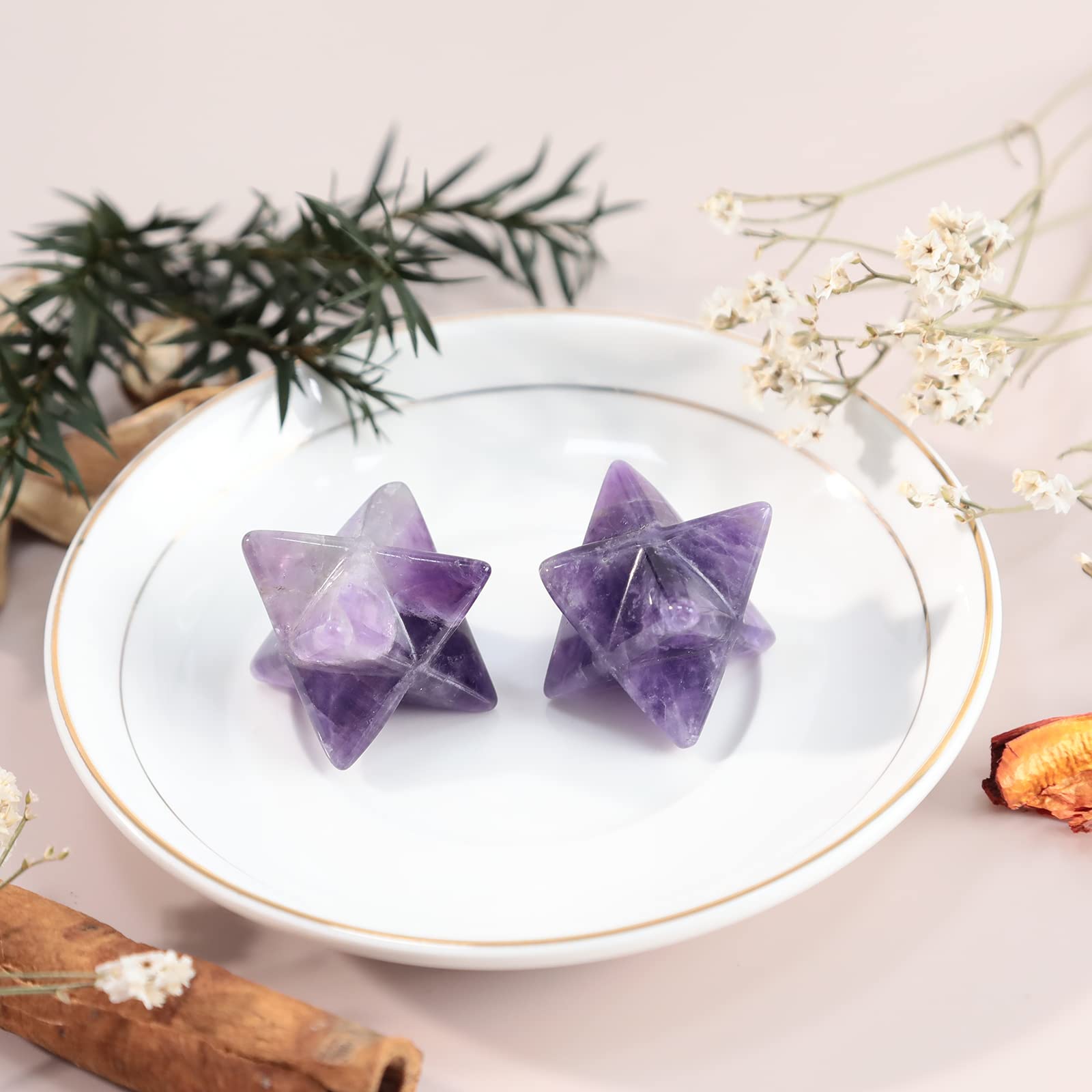 Loveliome amethyst Merkaba on altar for mindful meditation and grounding