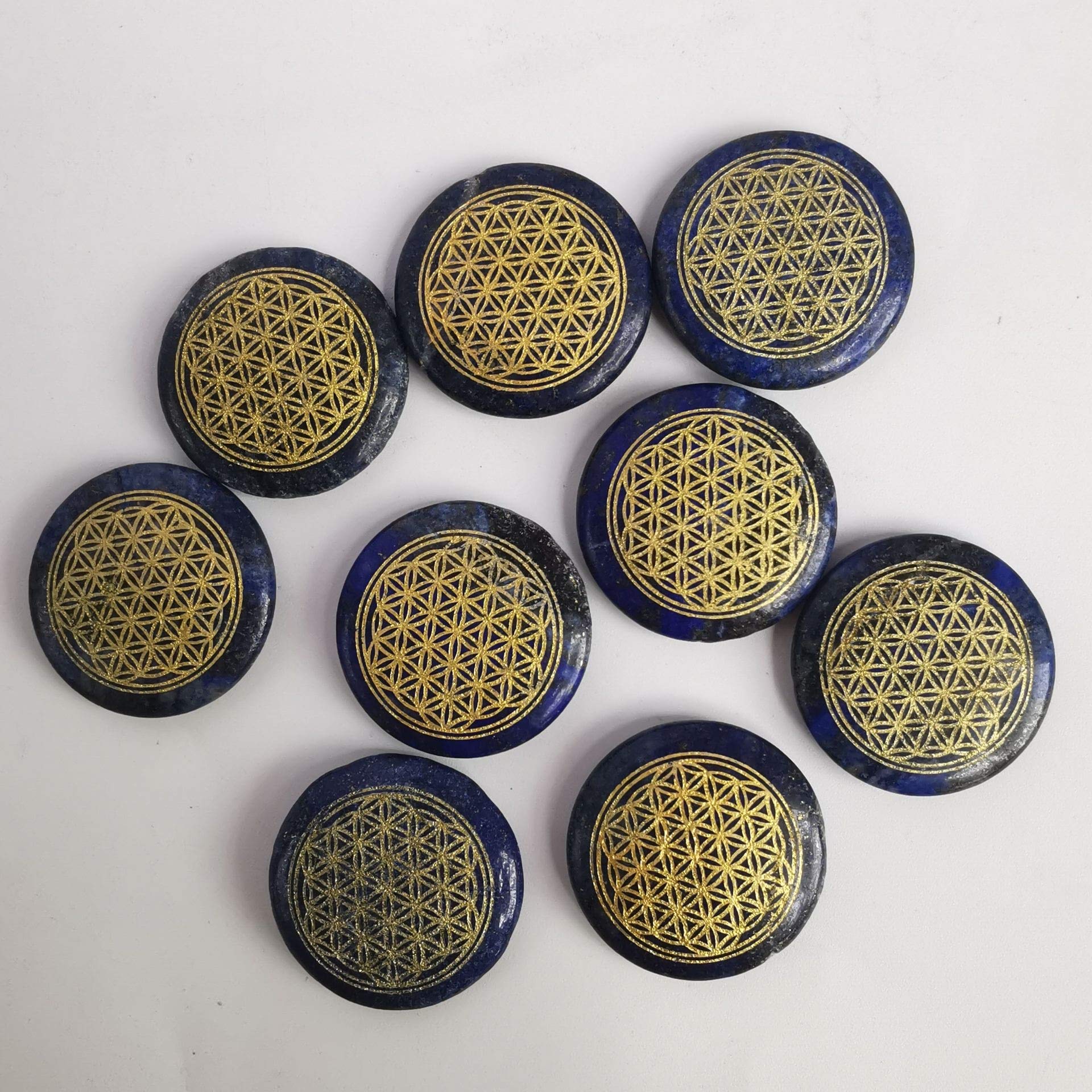 Loveliome Flower of Life Lapis Lazuli palm stone balances intuition and focus