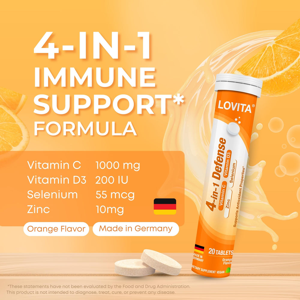 LOVITA 4-in-1 Defense dissolving tablet dissolves quickly in water.