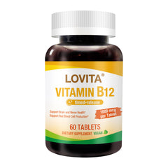 LOVITA B12 1000 mcg timed-release bottle to highlight sustained energy support