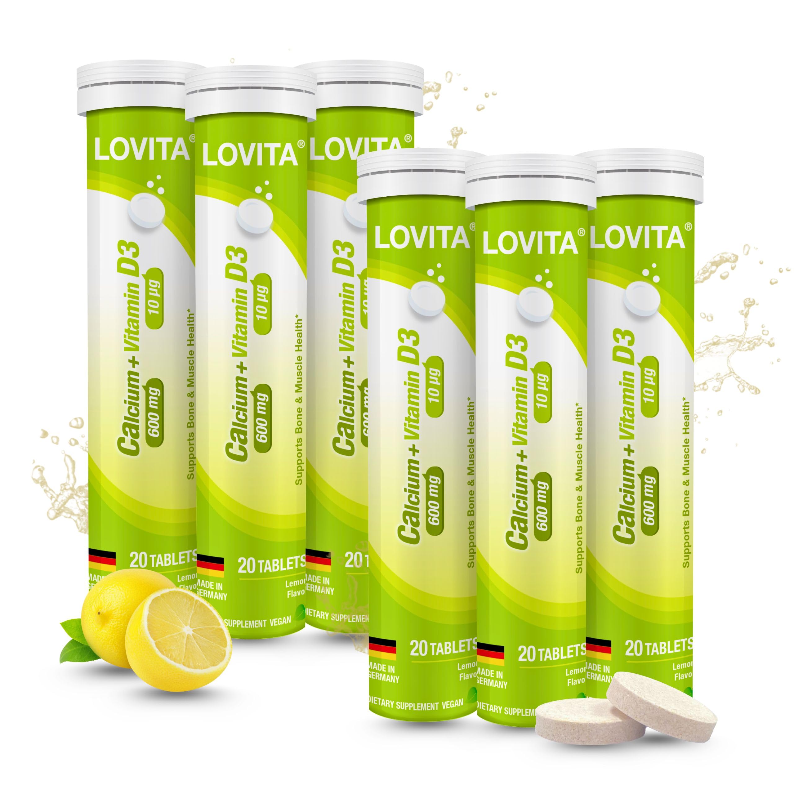 LOVITA Calcium + D3 tablets in a six-pack box for daily use