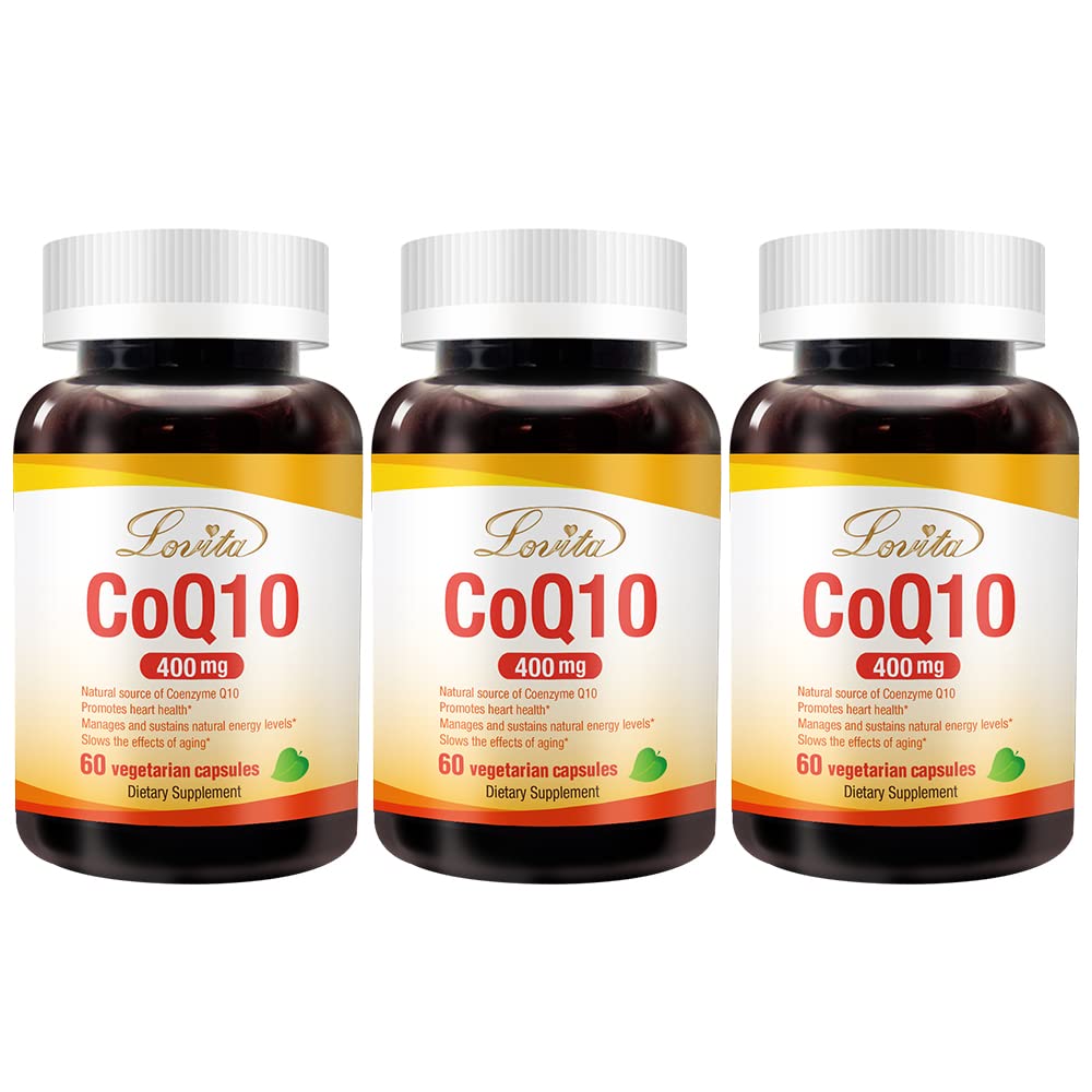 Lovita CoQ10 bottle front view for everyday wellness with vegan option