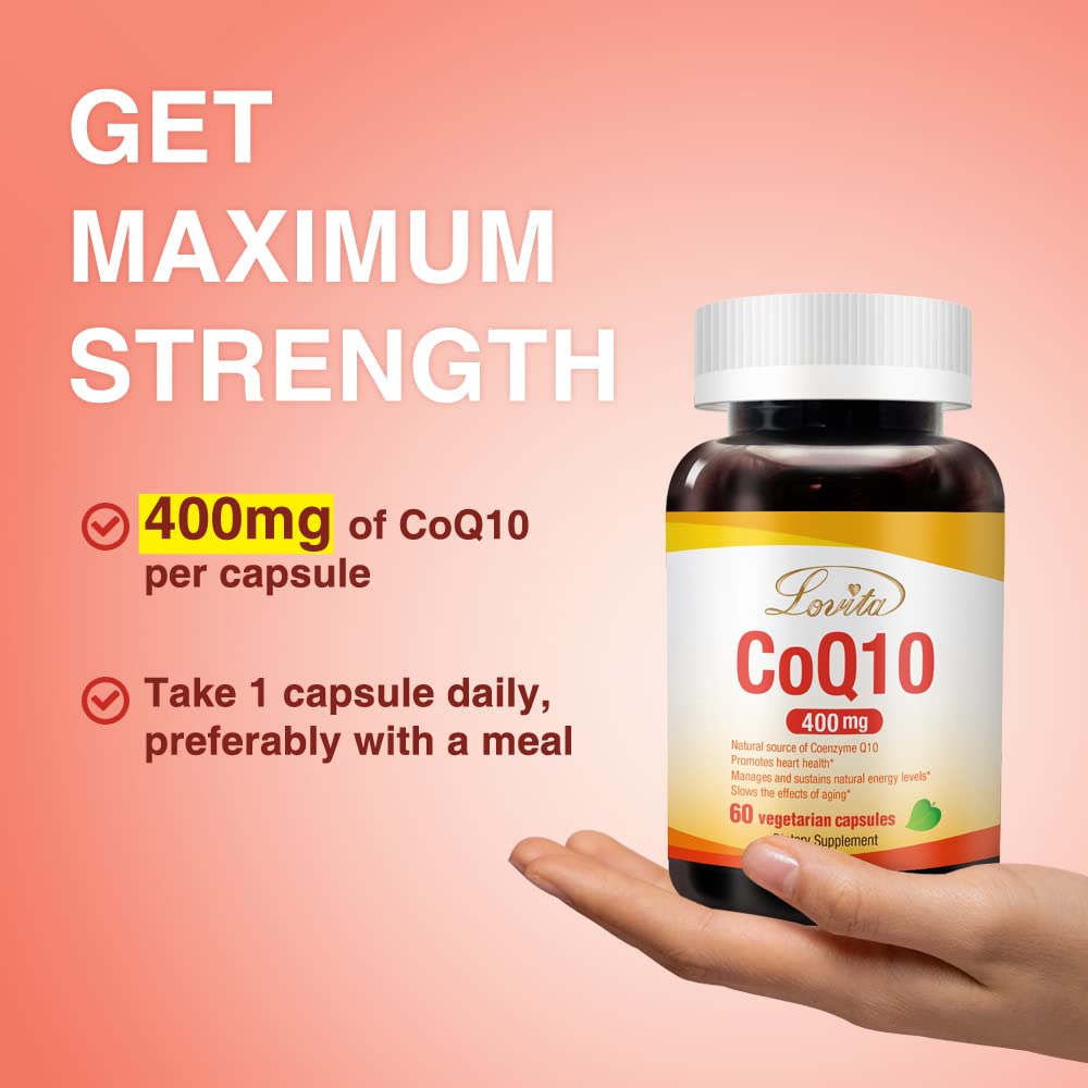 Close-up of Lovita CoQ10 capsules highlighting energy support potential