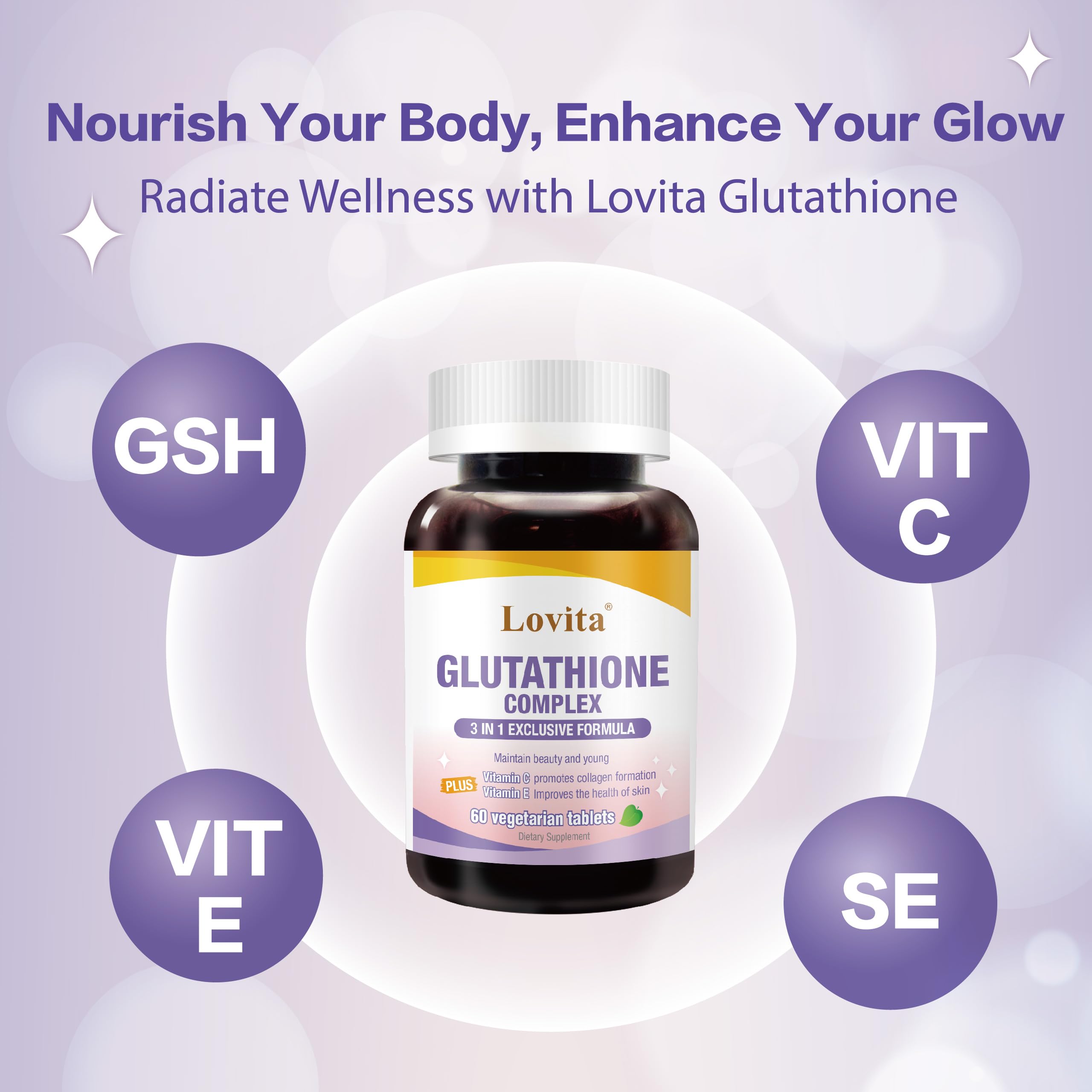 Educational view of Lovita Glutathione Complex with antioxidant blend for immune support