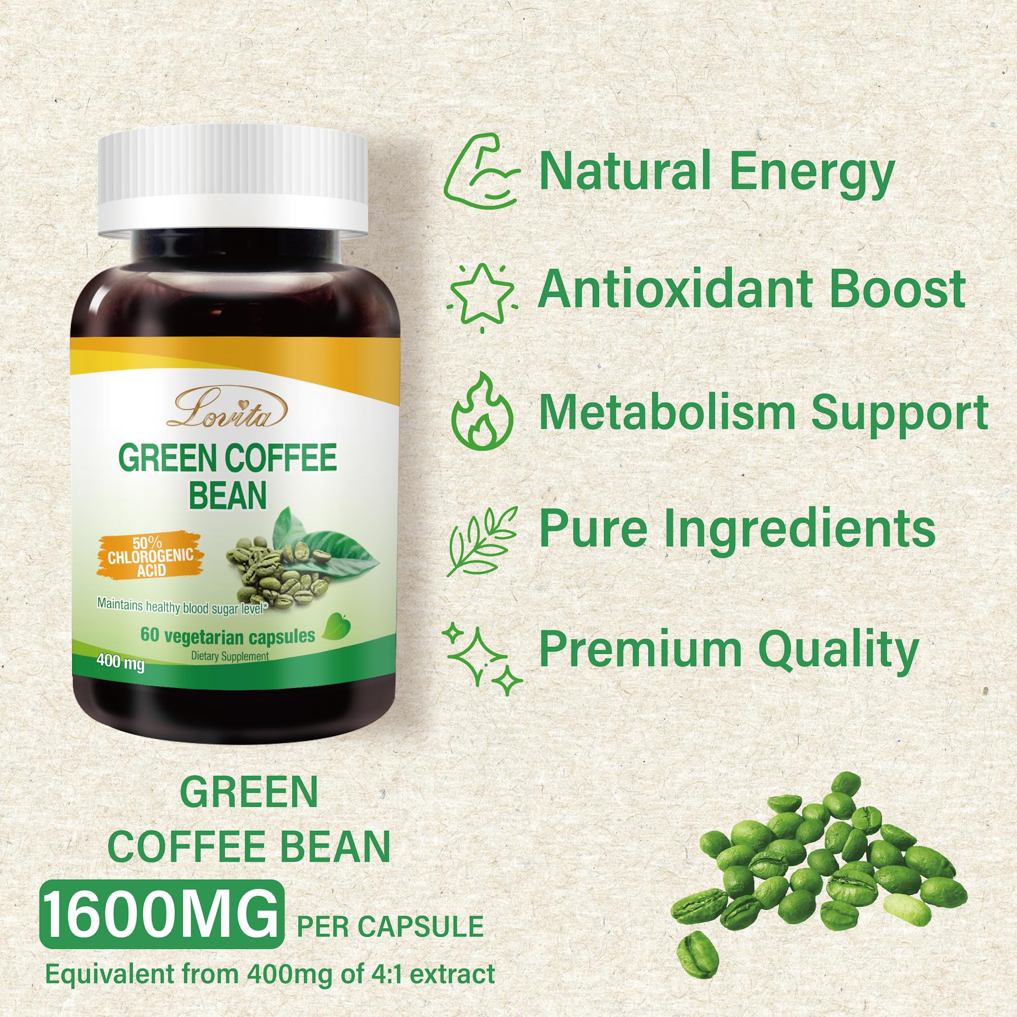 Lovita label ingredients; 50% chlorogenic acid and 4:1 extract.