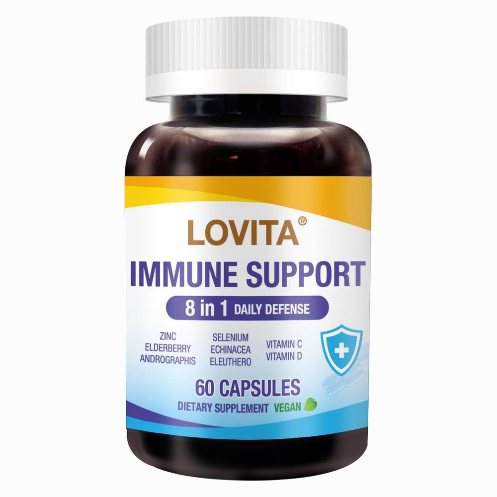 Lovita Immune Support bottle front showing daily defense for quick dosing