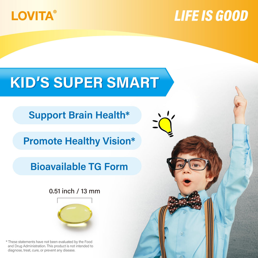Lovita lemon-flavored mini softgels shown for easy swallowing with water.