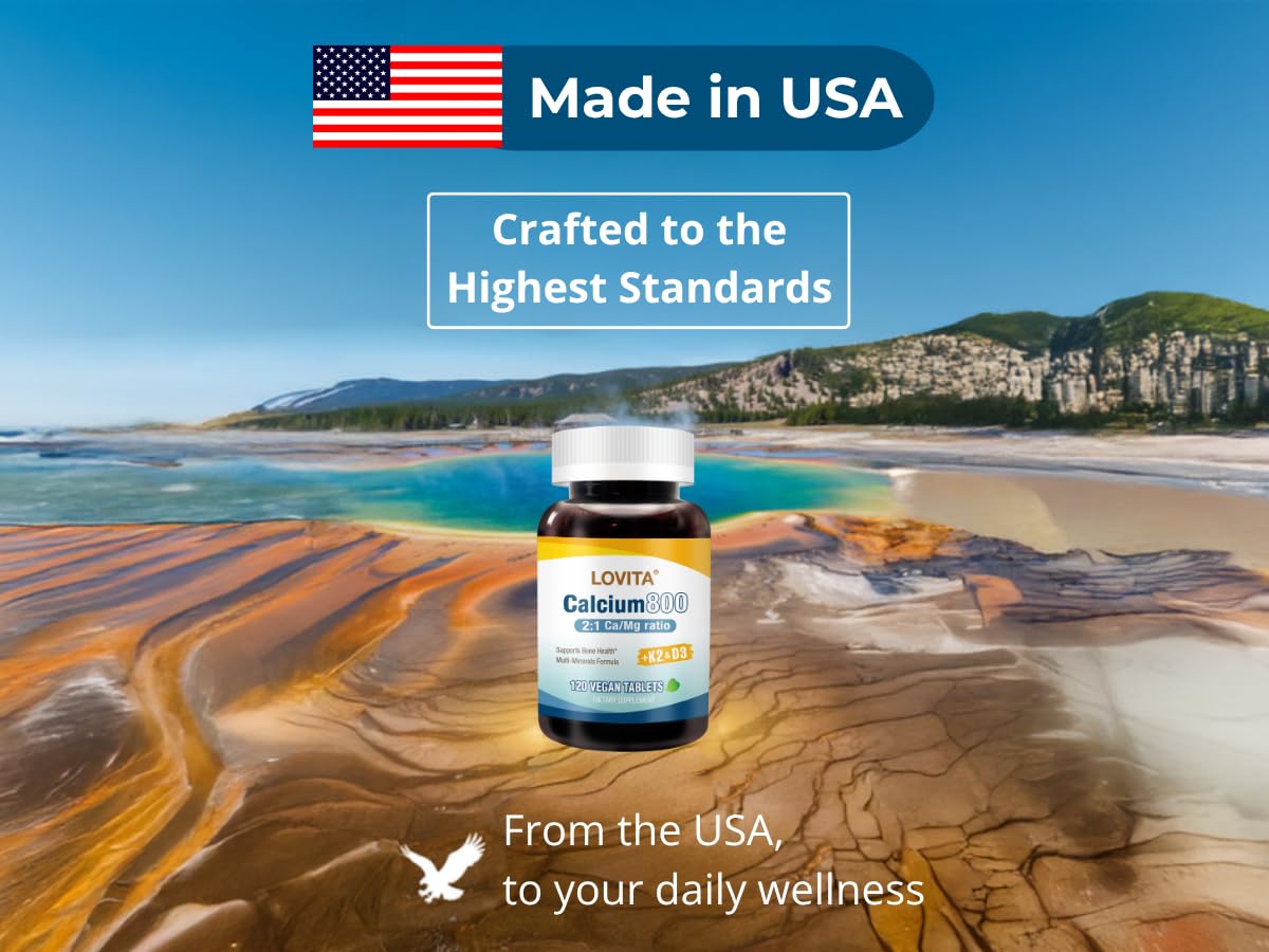 LOVITA nutrition facts label communicates per-serving calcium and magnesium amounts.