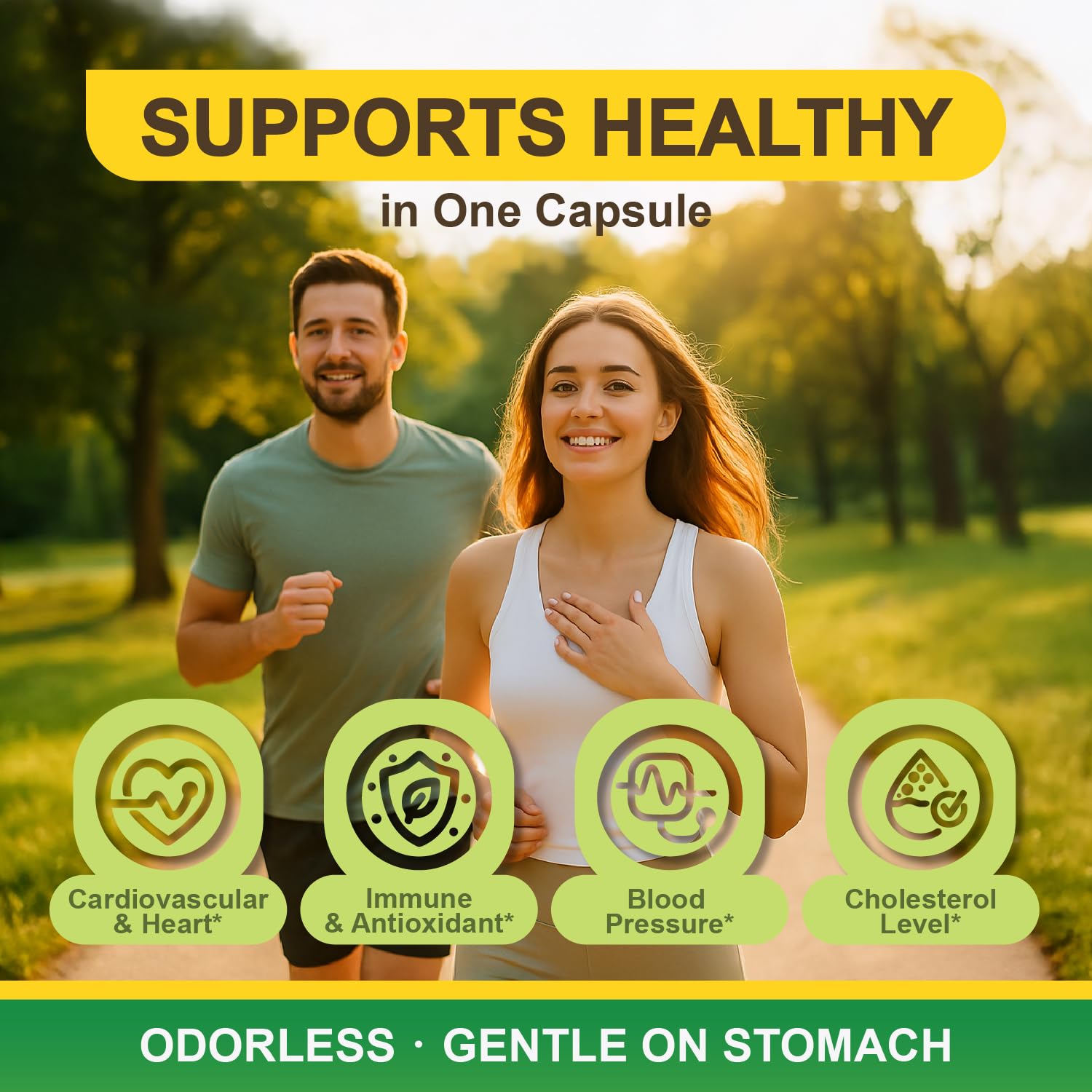 USA-made quality marking on LOVITA garlic capsules packaging