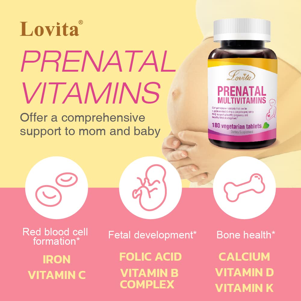 Lovita Prenatal ingredients nutrition panel shows essential nutrients for fetal development