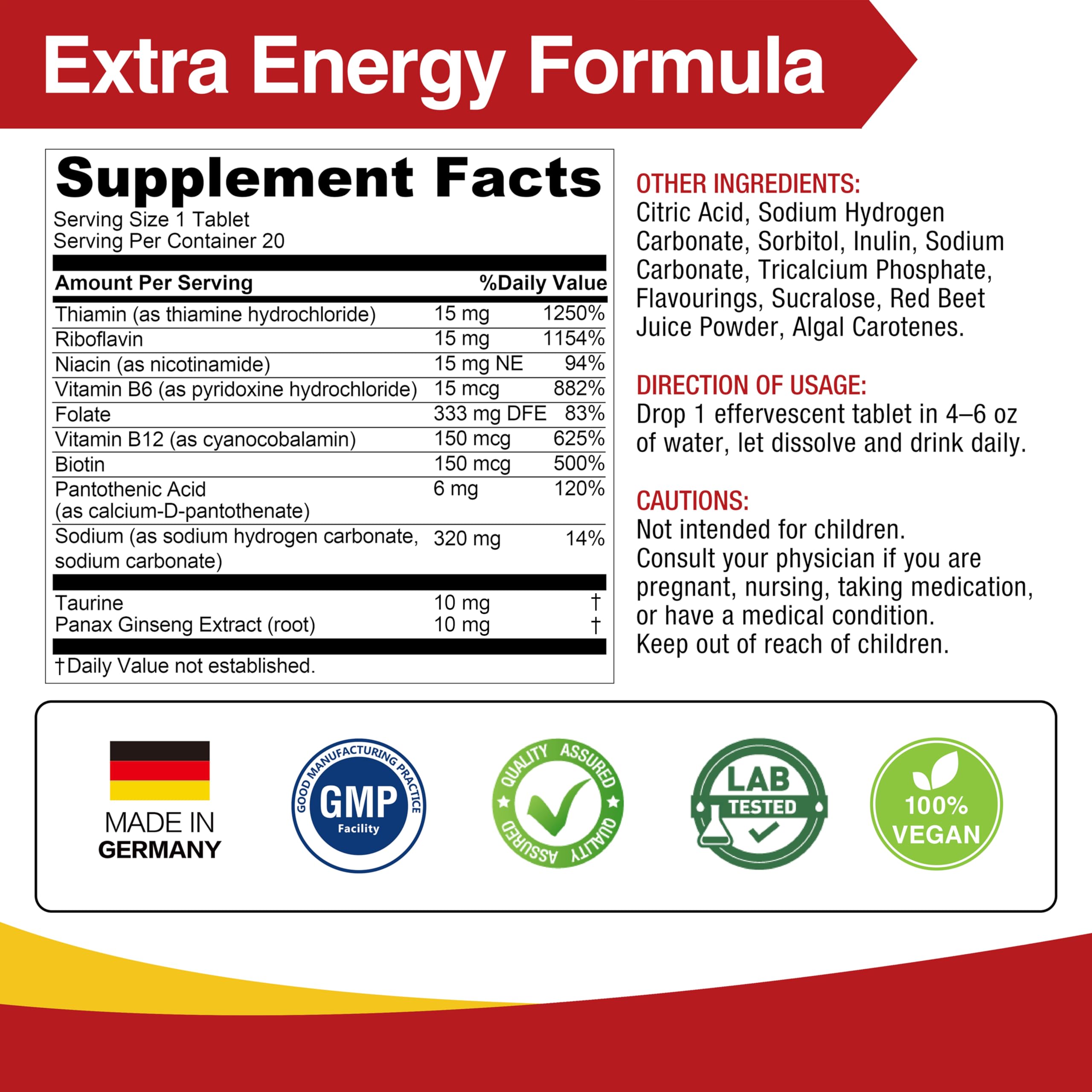 LOVITA taurine and ginseng ingredients, potential daily pick-me-up.