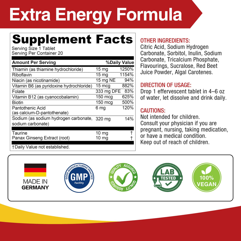 LOVITA taurine and ginseng ingredients, potential daily pick-me-up.